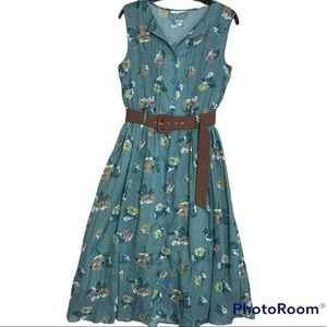 Redyazel Green Floral Print Secretary Style Dress Size Medium